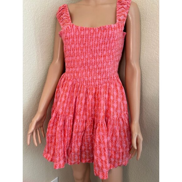 Free People Sweet Annie dress smocked pink 100% cotton fit flare SZ M Summer - Picture 2 of 12